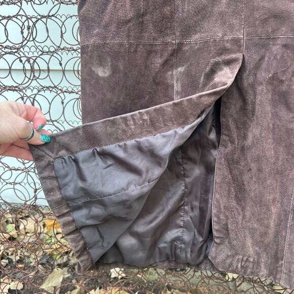 90s Wilsons Leather Maxima Brown Harry Potter Dark Academia Trench Coat LARGE - Picture 7 of 8